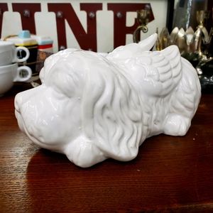 Ceramic Laying Winged Dog Glossy White